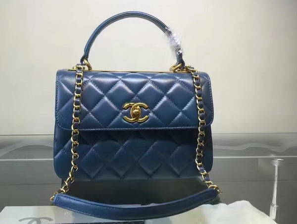 Chanel Flap Bag With Handle Light Blue Lambskin Light Gold Hardware for Sale