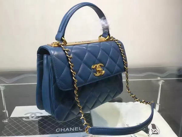 Chanel Flap Bag With Handle Light Blue Lambskin Light Gold Hardware for Sale