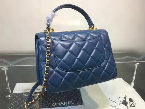 Chanel Flap Bag With Handle Light Blue Lambskin Light Gold Hardware for Sale