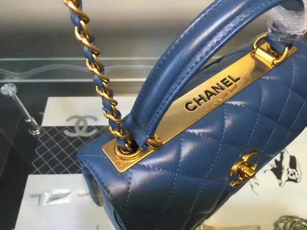 Chanel Flap Bag With Handle Light Blue Lambskin Light Gold Hardware for Sale