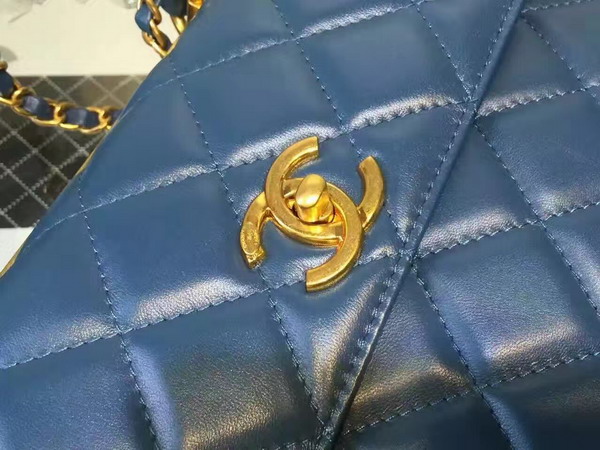 Chanel Flap Bag With Handle Light Blue Lambskin Light Gold Hardware for Sale