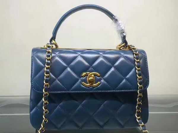 Chanel Flap Bag With Handle Light Blue Lambskin Light Gold Hardware for Sale