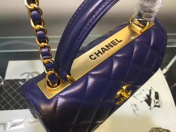 Chanel Flap Bag With Handle Navy Blue Lambskin Light Gold Hardware for Sale