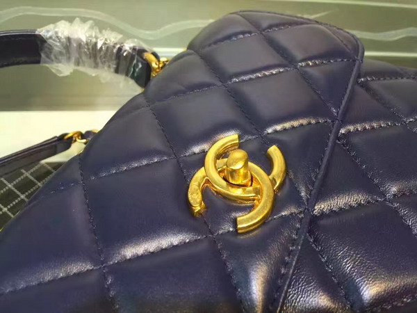 Chanel Flap Bag With Handle Navy Blue Lambskin Light Gold Hardware for Sale