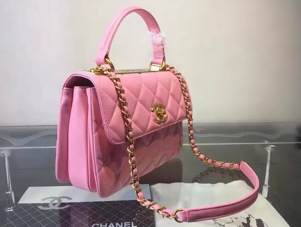 Chanel Flap Bag With Handle Pink Lambskin Light Gold Metal for Sale