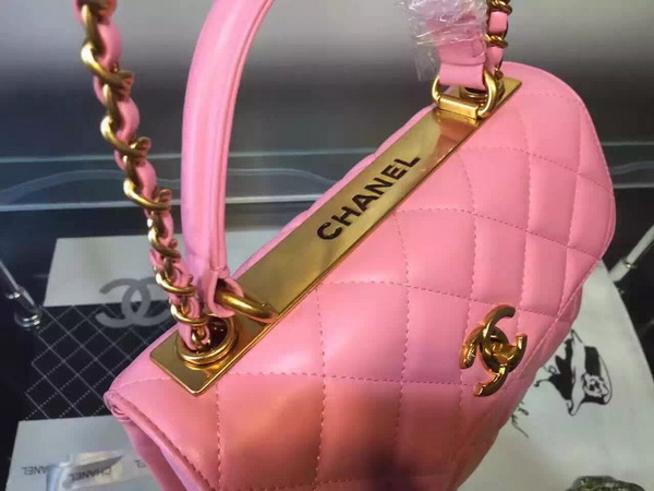 Chanel Flap Bag With Handle Pink Lambskin Light Gold Metal for Sale