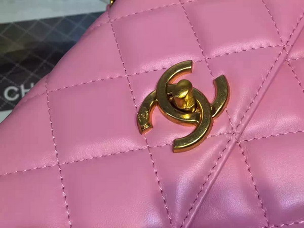 Chanel Flap Bag With Handle Pink Lambskin Light Gold Metal for Sale