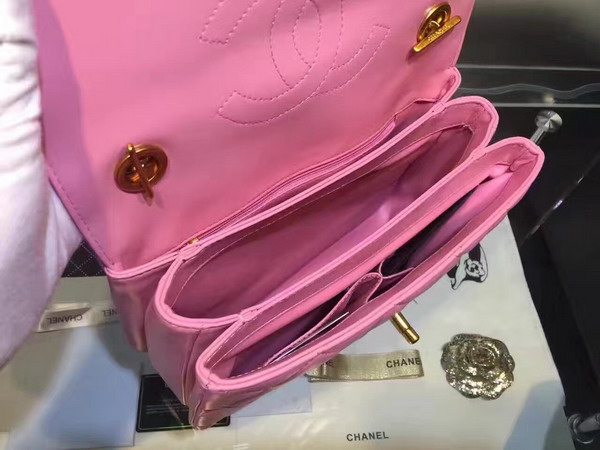 Chanel Flap Bag With Handle Pink Lambskin Light Gold Metal for Sale