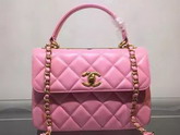 Chanel Flap Bag With Handle Pink Lambskin Light Gold Metal for Sale