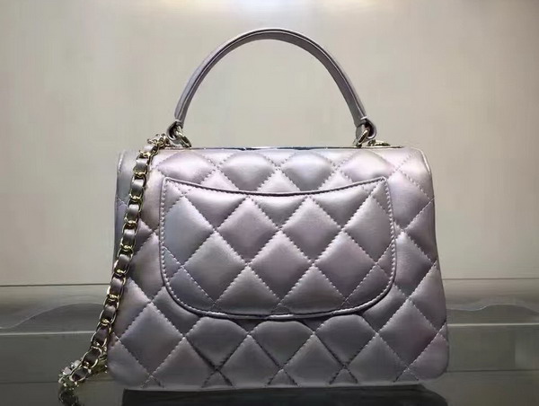 Chanel Flap Bag With Handle Silver Lambskin Light Gold Hardware for Sale