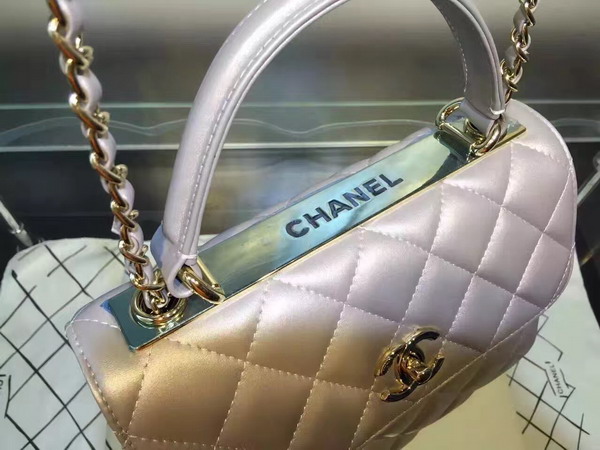 Chanel Flap Bag With Handle Silver Lambskin Light Gold Hardware for Sale