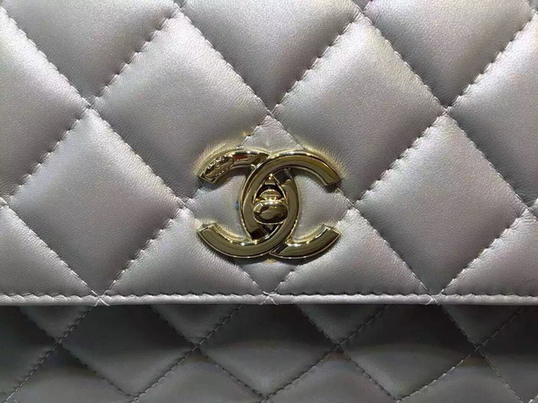 Chanel Flap Bag With Handle Silver Lambskin Light Gold Hardware for Sale