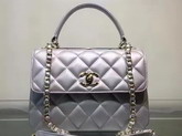 Chanel Flap Bag With Handle Silver Lambskin Light Gold Hardware for Sale