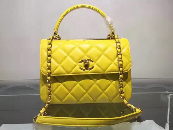 Chanel Flap Bag With Handle Yellow Lambskin Light Gold Hardware for Sale