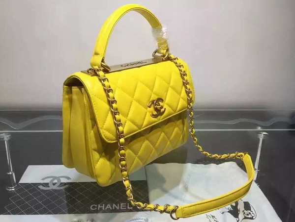 Chanel Flap Bag With Handle Yellow Lambskin Light Gold Hardware for Sale