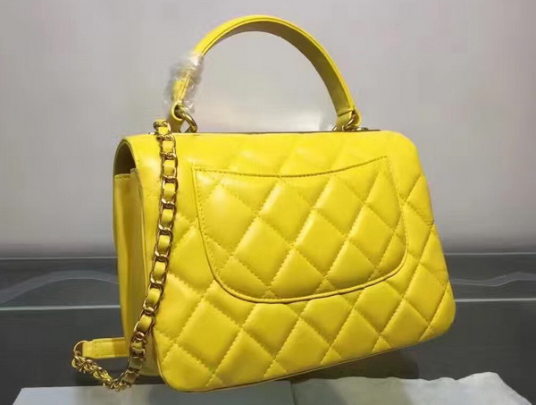 Chanel Flap Bag With Handle Yellow Lambskin Light Gold Hardware for Sale