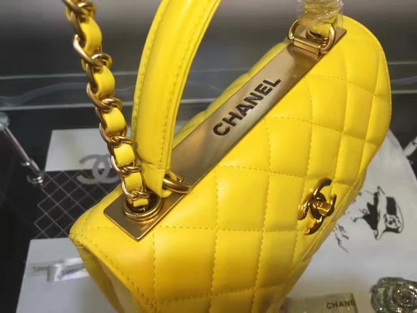 Chanel Flap Bag With Handle Yellow Lambskin Light Gold Hardware for Sale