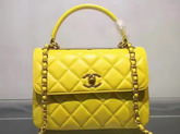 Chanel Flap Bag With Handle Yellow Lambskin Light Gold Hardware for Sale