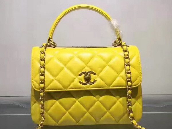 Chanel Flap Bag With Handle Yellow Lambskin Light Gold Hardware for Sale