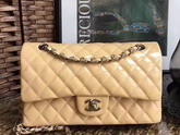 Chanel Flap Bag in Beige Patent Leather with Silver Hardware For Sale