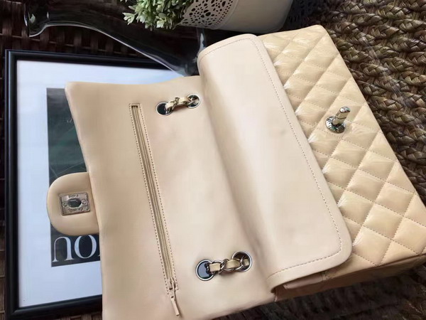 Chanel Flap Bag in Beige Patent Leather with Silver Hardware For Sale