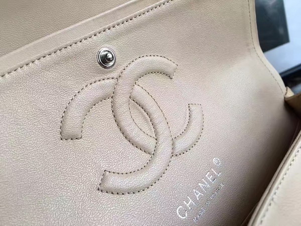 Chanel Flap Bag in Beige Patent Leather with Silver Hardware For Sale