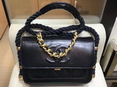 Chanel Flap Bag in Black Crumpled Calfskin Cotton and Gold Tone Metal AS0074