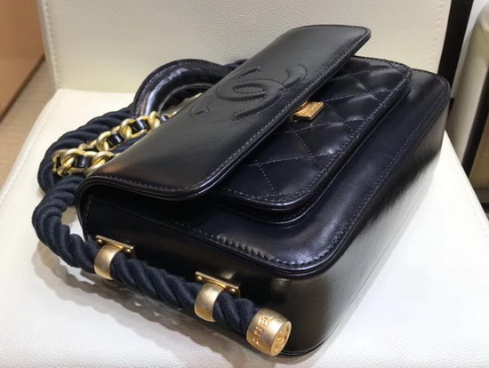 Chanel Flap Bag in Black Crumpled Calfskin Cotton and Gold Tone Metal AS0074