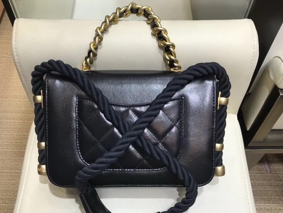 Chanel Flap Bag in Black Crumpled Calfskin Cotton and Gold Tone Metal AS0074