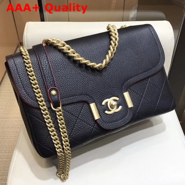 Chanel Flap Bag in Black Grained Calfskin with Gold Hardwares Replica