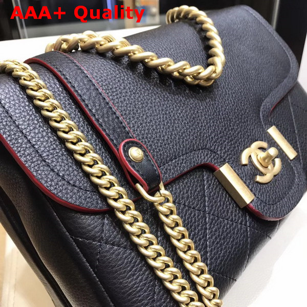 Chanel Flap Bag in Black Grained Calfskin with Gold Hardwares Replica