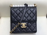 Chanel Flap Bag in Black Lambskin Imitaion Pearls and Gold Tone Metal AS0584