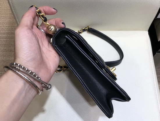 Chanel Flap Bag in Black Lambskin Imitaion Pearls and Gold Tone Metal AS0584