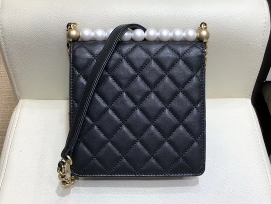 Chanel Flap Bag in Black Lambskin Imitaion Pearls and Gold Tone Metal AS0584