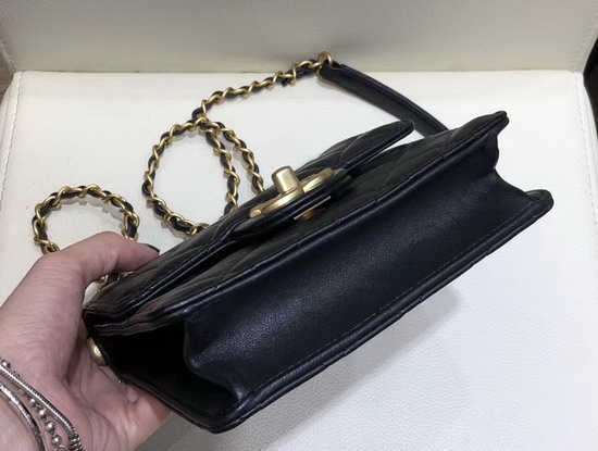 Chanel Flap Bag in Black Lambskin Imitaion Pearls and Gold Tone Metal AS0584