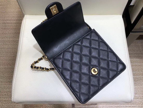 Chanel Flap Bag in Black Lambskin Imitaion Pearls and Gold Tone Metal AS0584