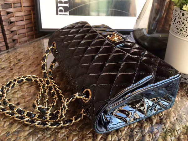 Chanel Flap Bag in Black Patent Leather with Gold Hardware For Sale