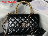 Chanel Flap Bag in Black Shiny Calfskin with Gold Metal Top Handle Replica