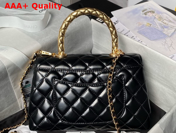 Chanel Flap Bag in Black Shiny Calfskin with Gold Metal Top Handle Replica