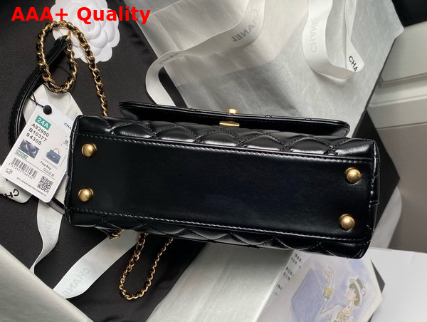 Chanel Flap Bag in Black Shiny Calfskin with Gold Metal Top Handle Replica