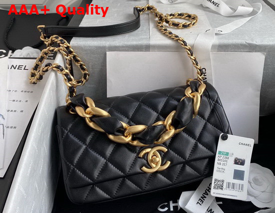 Chanel Flap Bag in Black Shiny Lambskin and Gold Tone Metal AS2388 Replica