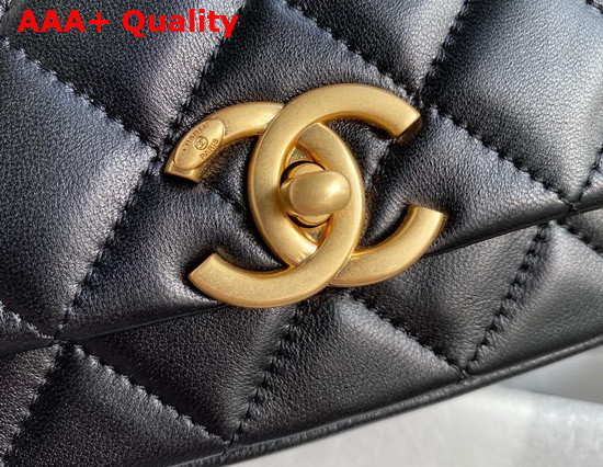 Chanel Flap Bag in Black Shiny Lambskin and Gold Tone Metal AS2388 Replica