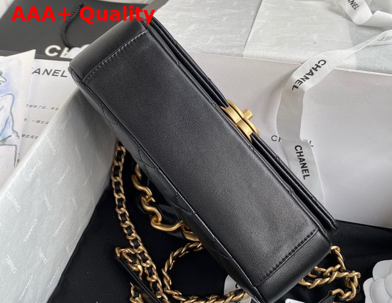 Chanel Flap Bag in Black Shiny Lambskin and Gold Tone Metal AS2388 Replica