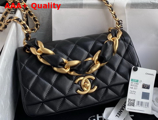 Chanel Flap Bag in Black Shiny Lambskin and Gold Tone Metal AS2388 Replica