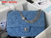 Chanel Flap Bag in Blue Denim with Silver Tone Metal AS3921 Replica