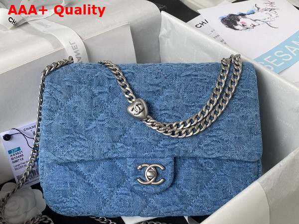 Chanel Flap Bag in Blue Denim with Silver Tone Metal AS3921 Replica