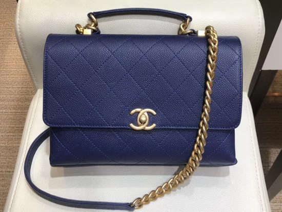 Chanel Flap Bag in Blue Grained Calfskin and Gold Tone Metal AS0305