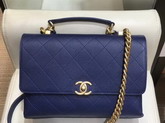 Chanel Flap Bag in Blue Grained Calfskin and Gold Tone Metal AS0305