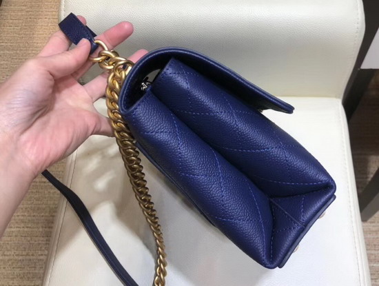 Chanel Flap Bag in Blue Grained Calfskin and Gold Tone Metal AS0305