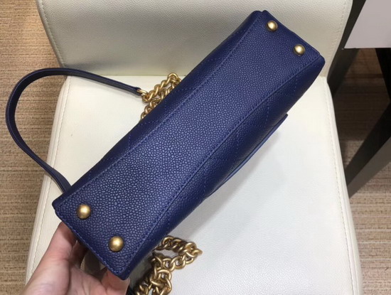 Chanel Flap Bag in Blue Grained Calfskin and Gold Tone Metal AS0305